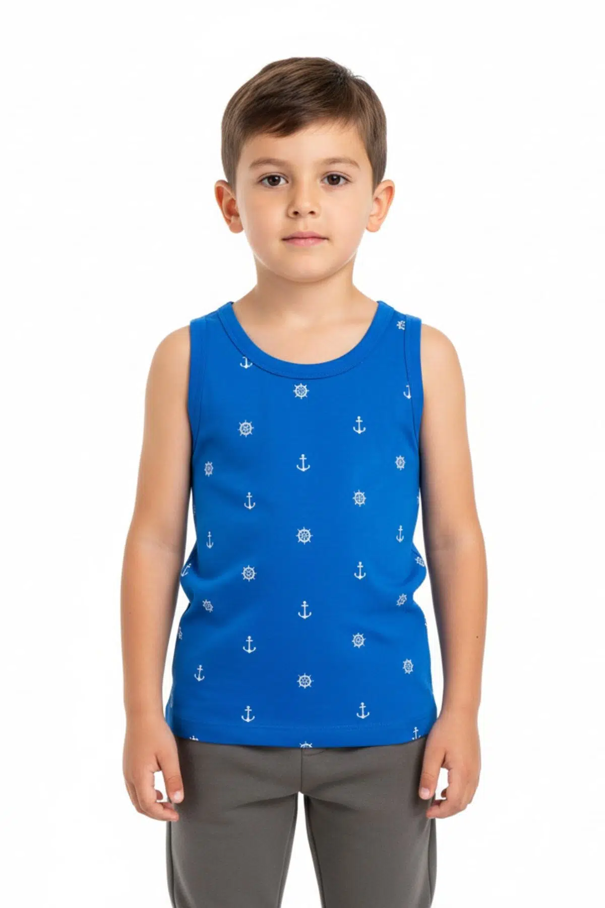 Toontoy Erkek Çocuk Bisiklet Yaka Baskılı Atlet 23272 - Saks