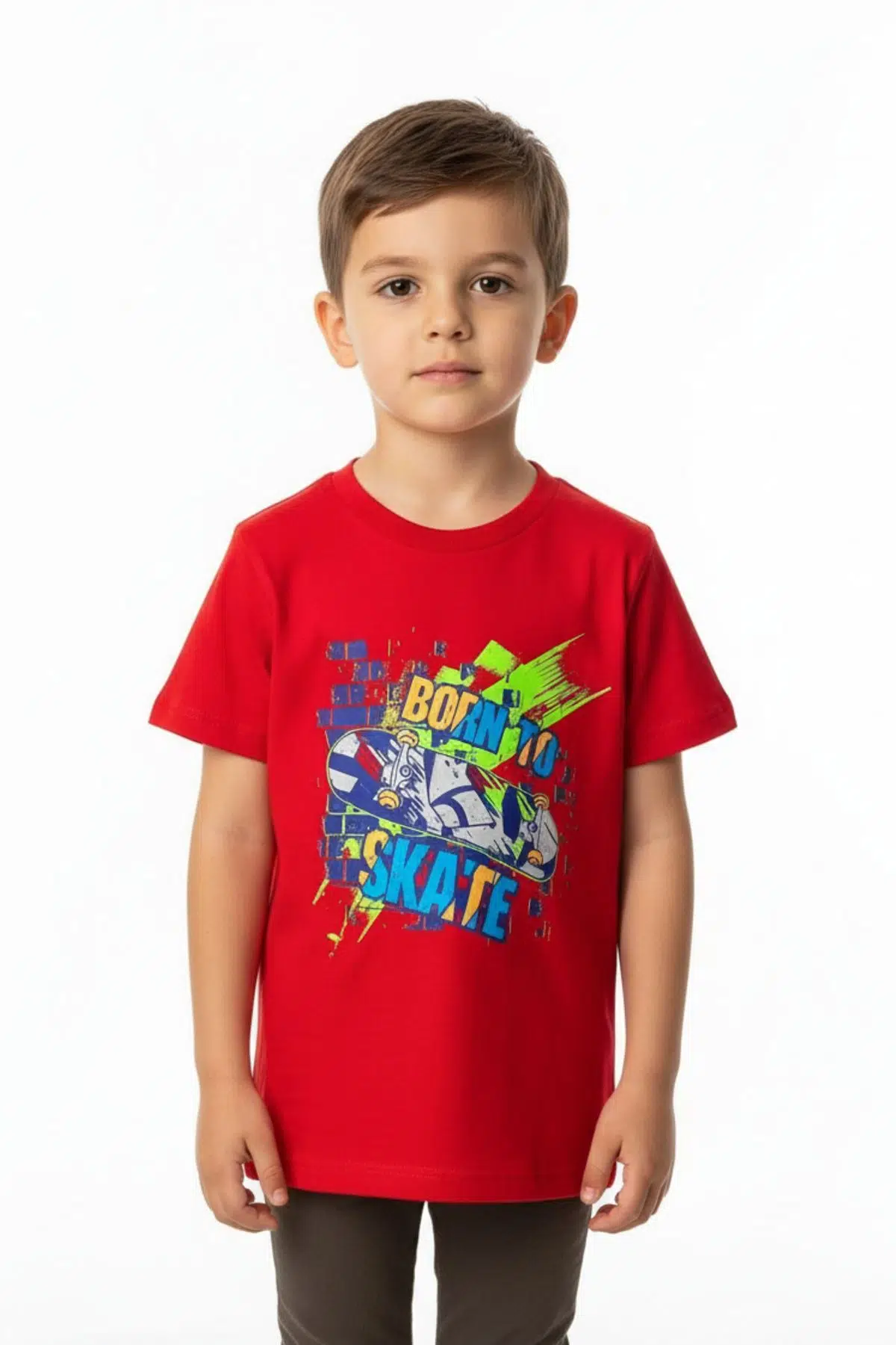 Toontoy Erkek Çocuk Born To Skate Baskılı Tişört - Kırmızı