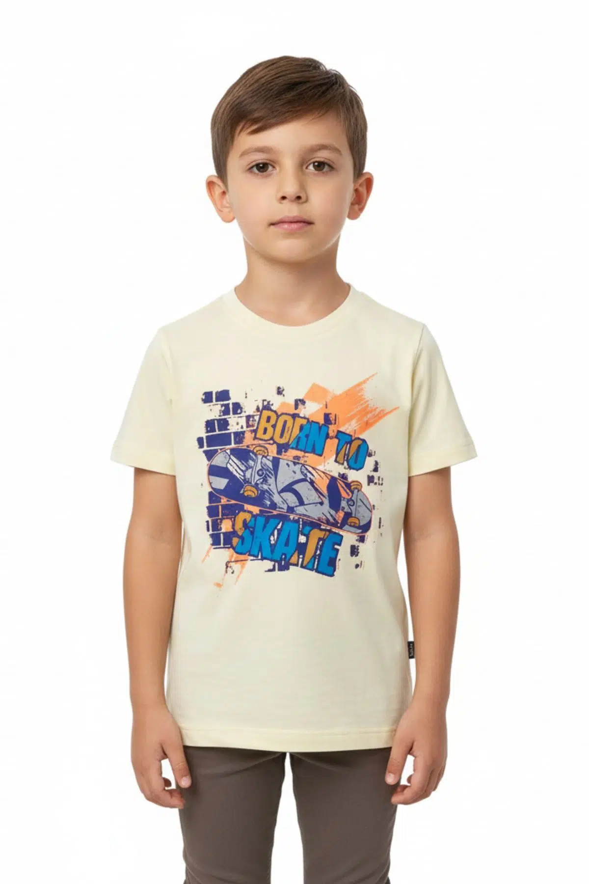 Toontoy Erkek Çocuk Born To Skate Baskılı Tişört - Açık Sarı