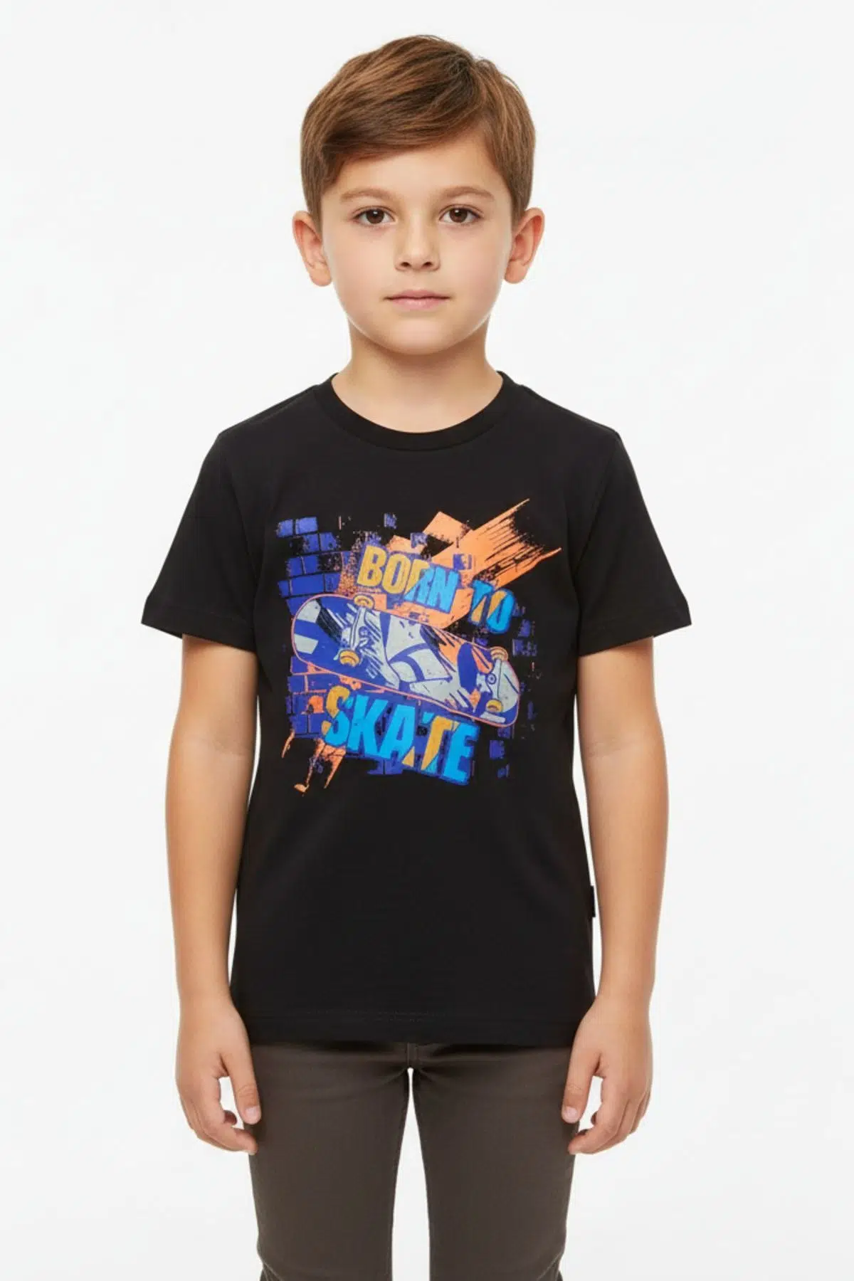 Toontoy Erkek Çocuk Born To Skate Baskılı Tişört - Siyah