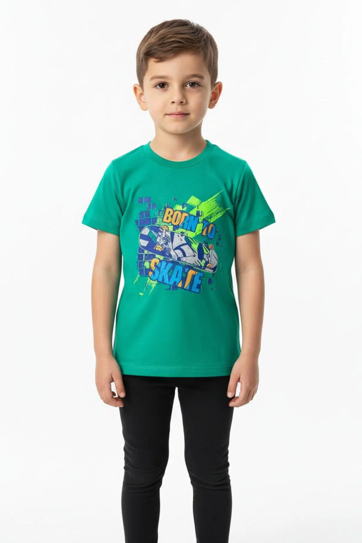 Toontoy Erkek Çocuk Born To Skate Baskılı Tişört - Koyu Yeşil