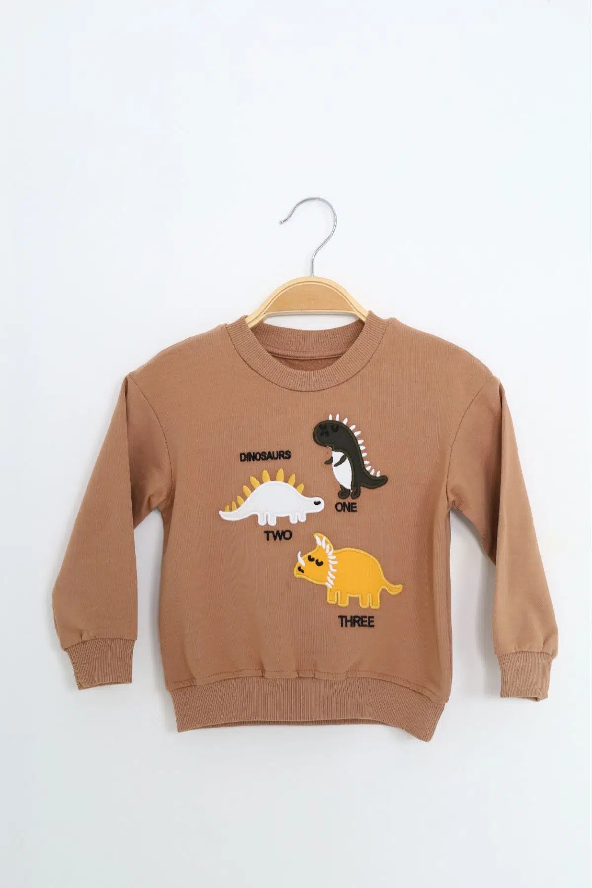 Toontoy Erkek Çocuk Relax Fit Bisiklet Yaka Hafif Düşük Omuz Nakışlı Sweatshirt - Kahverengi
