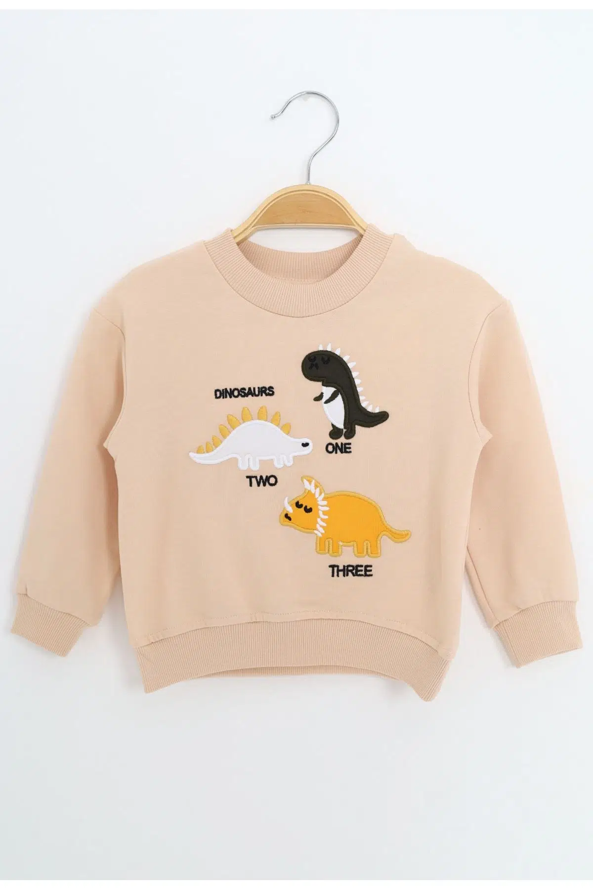 Toontoy Erkek Çocuk Relax Fit Bisiklet Yaka Hafif Düşük Omuz Nakışlı Sweatshirt - Bej