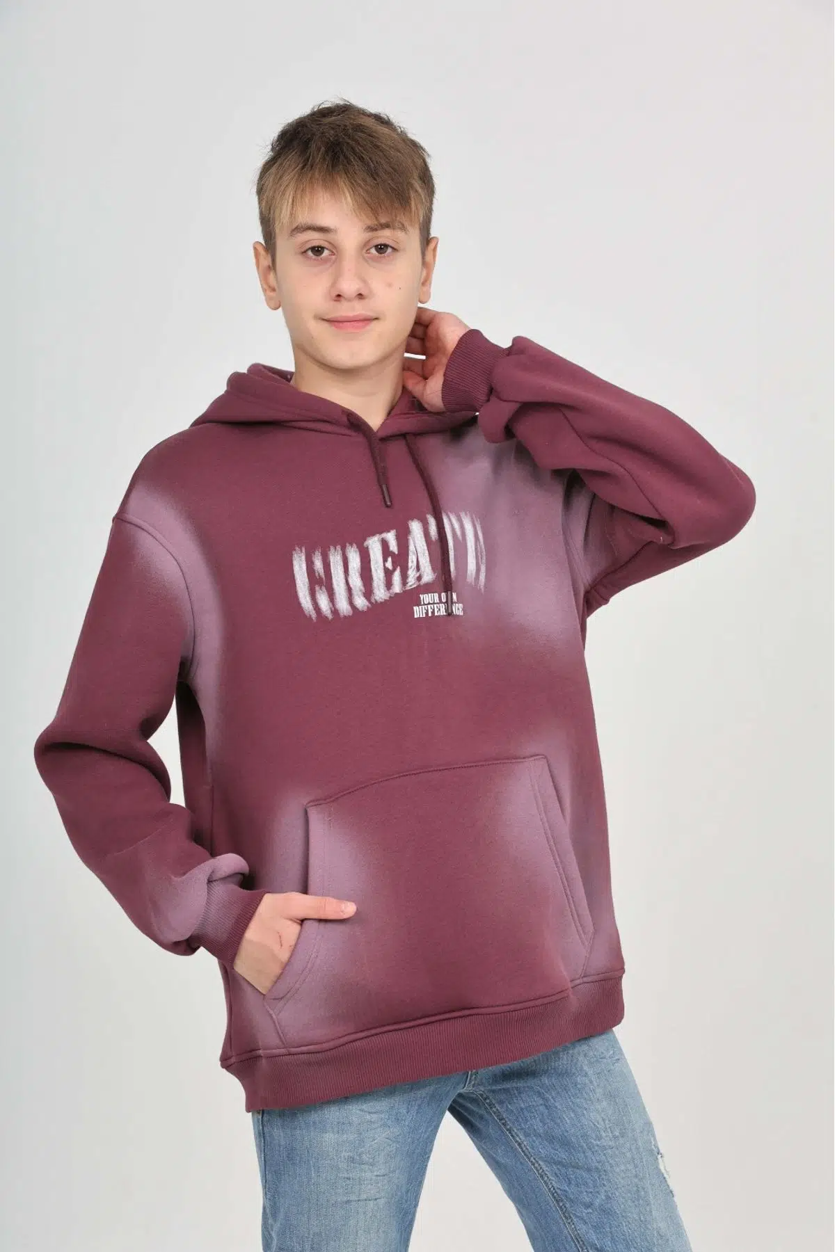 Toontoy Erkek Çocuk Relax Fit Kapüşonlu Cepli Baskılı Sweatshirt - Mor