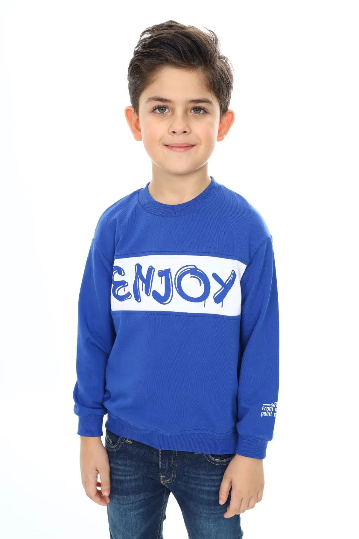 Toontoy Erkek Çocuk Relax Fit Bisiklet Yaka Düşük Omuz Baskılı Sweatshirt - Saks