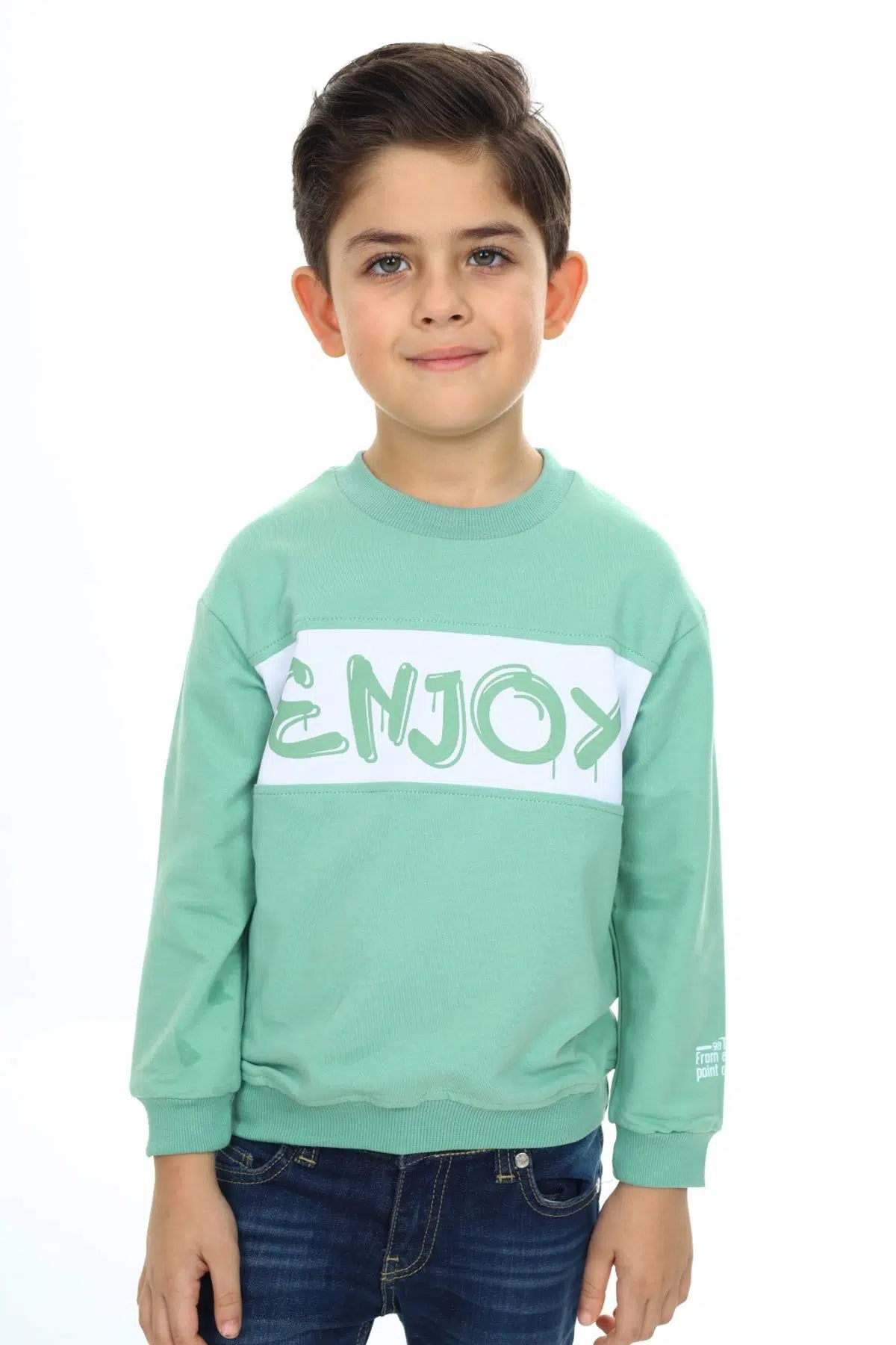 Toontoy Erkek Çocuk Relax Fit Bisiklet Yaka Düşük Omuz Baskılı Sweatshirt - Yeşil