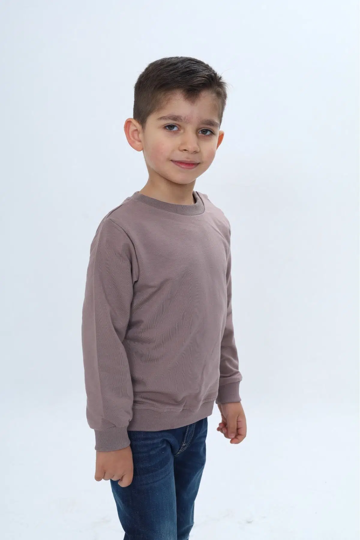 Toontoy Erkek Çocuk Relax Fit Bisiklet Yaka Omuzu Çıtçıtlı Sweatshirt - Acı Kahve