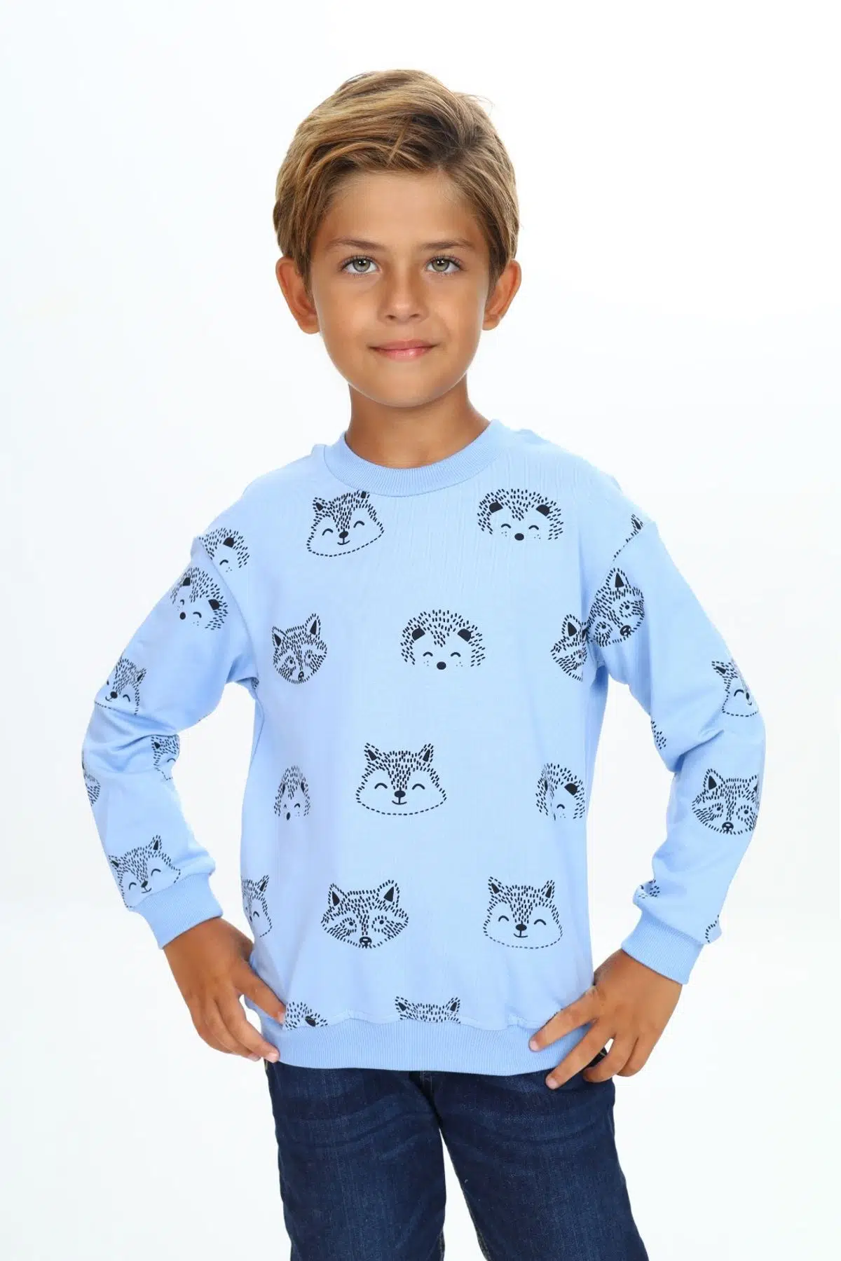 Toontoy Erkek Çocuk Relax Fit Kapüşonlu Cepli Hafif Düşük Omuz Nakışlı Sweatshirt - Mavi
