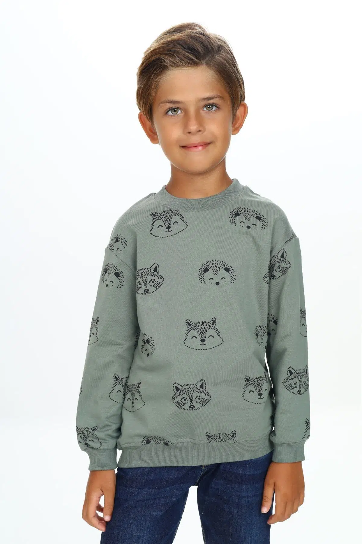 Toontoy Erkek Çocuk Relax Fit Kapüşonlu Cepli Hafif Düşük Omuz Nakışlı Sweatshirt - Yeşil