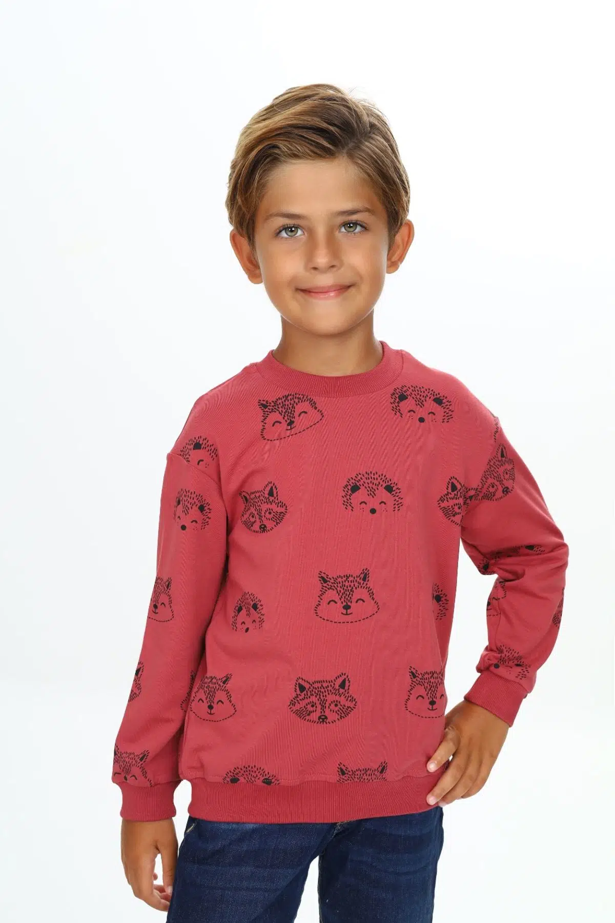 Toontoy Erkek Çocuk Relax Fit Kapüşonlu Cepli Hafif Düşük Omuz Nakışlı Sweatshirt - Kiremit