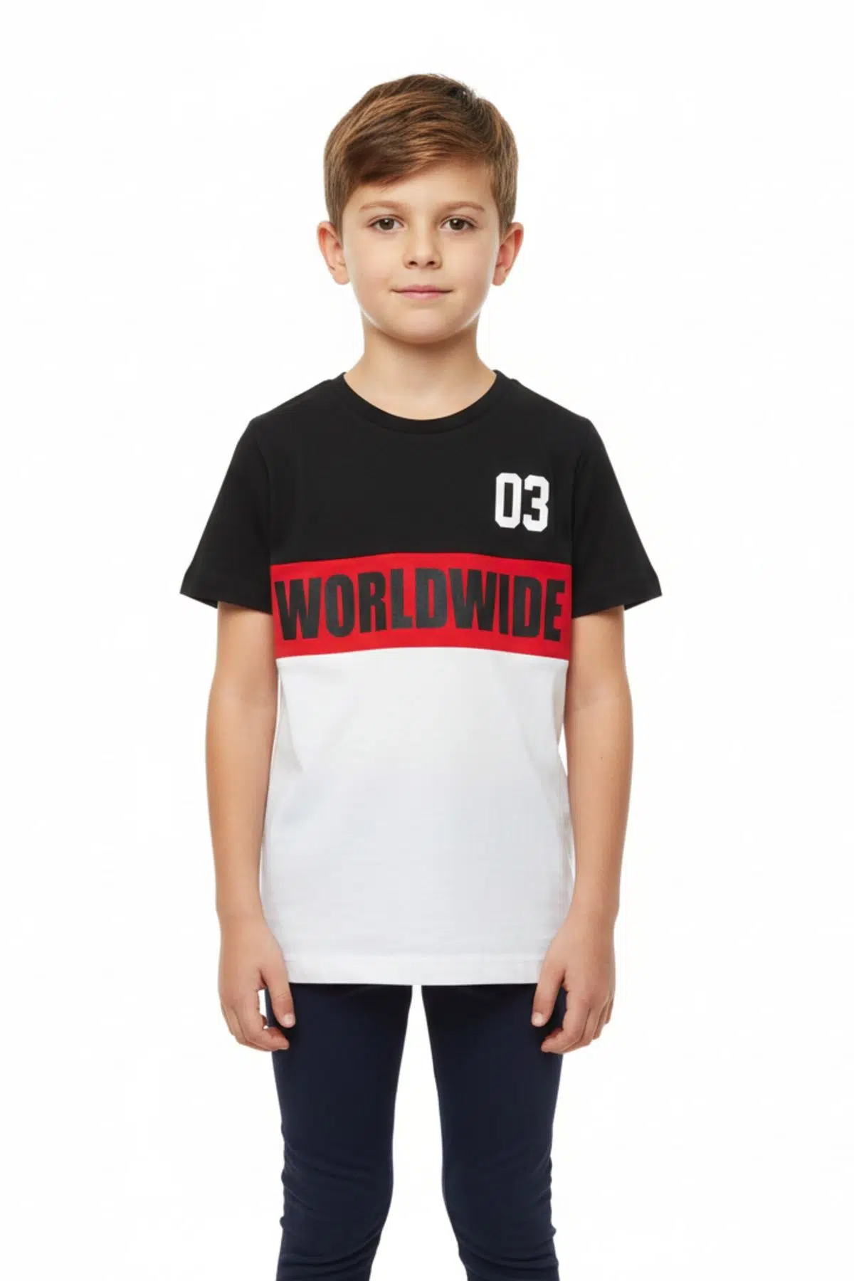 Toontoy Erkek Çocuk Worldwıde Yazı Baskılı Tişört - Siyah