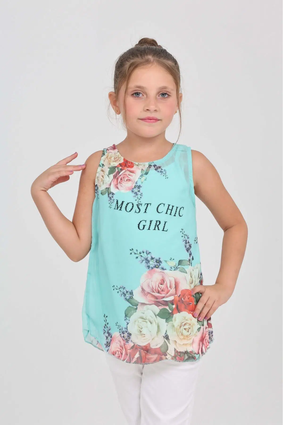 Toontoy Kız Çocuk Atlet Most Chic Girl Baskılı - Mint Yeşili