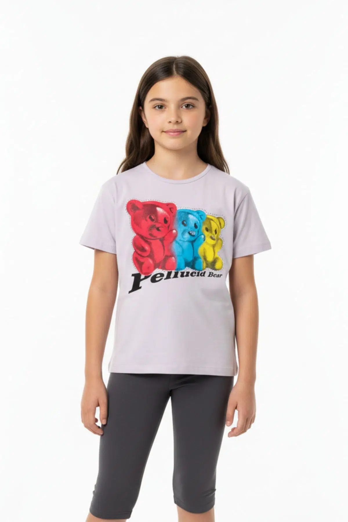 Toontoy Kız Çocuk Baskılı Bisiklet Yaka Kısa Kollu Tişört 22235 - Açık Lila