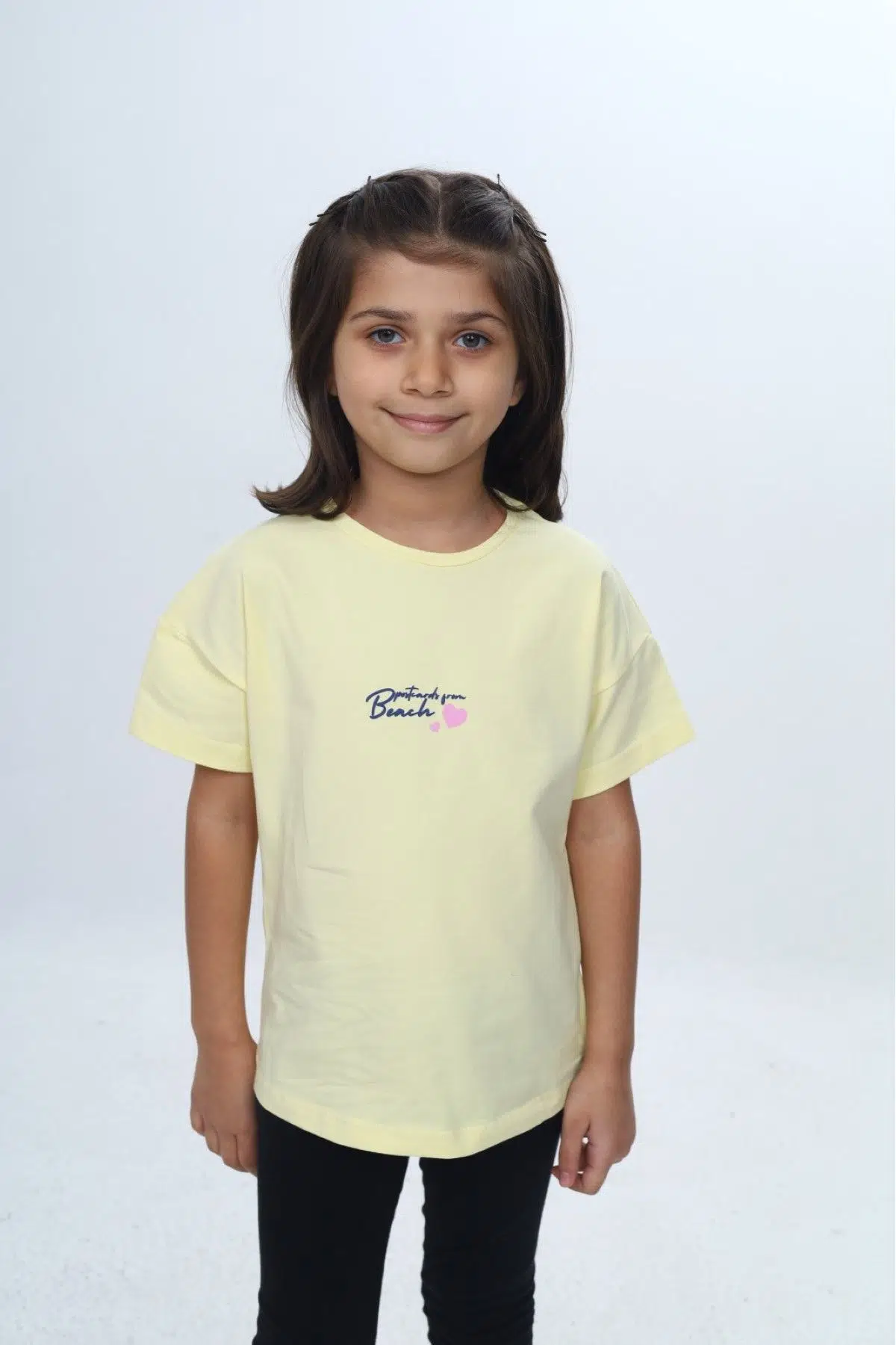 Toontoy Kız Çocuk Baskılı Bisiklet Yaka Kısa Kollu Tişört 24977 - Açık Sarı
