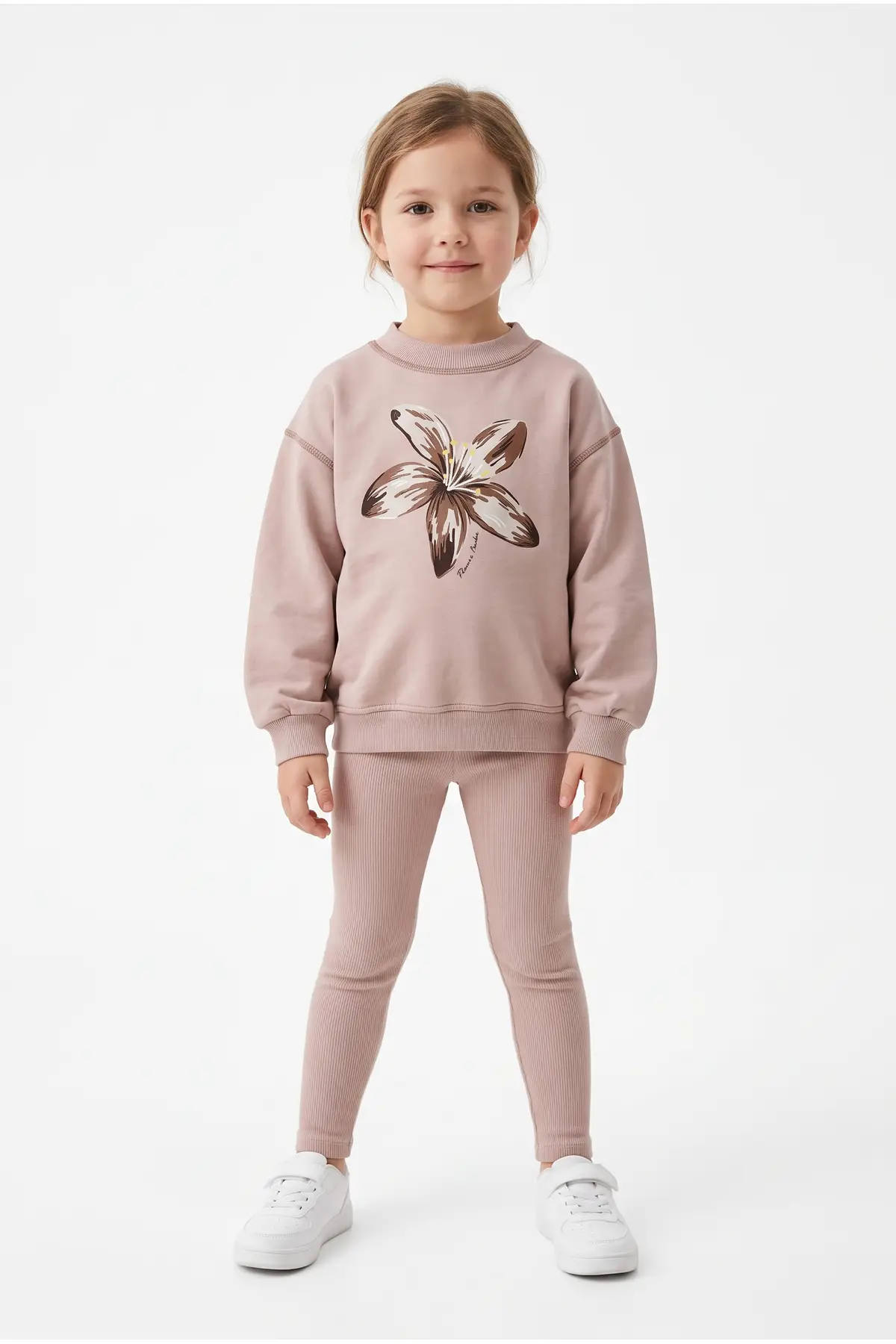 Toontoy Kız Çocuk Baskılı Karyoka Dikişli Sweatshirt - Bej