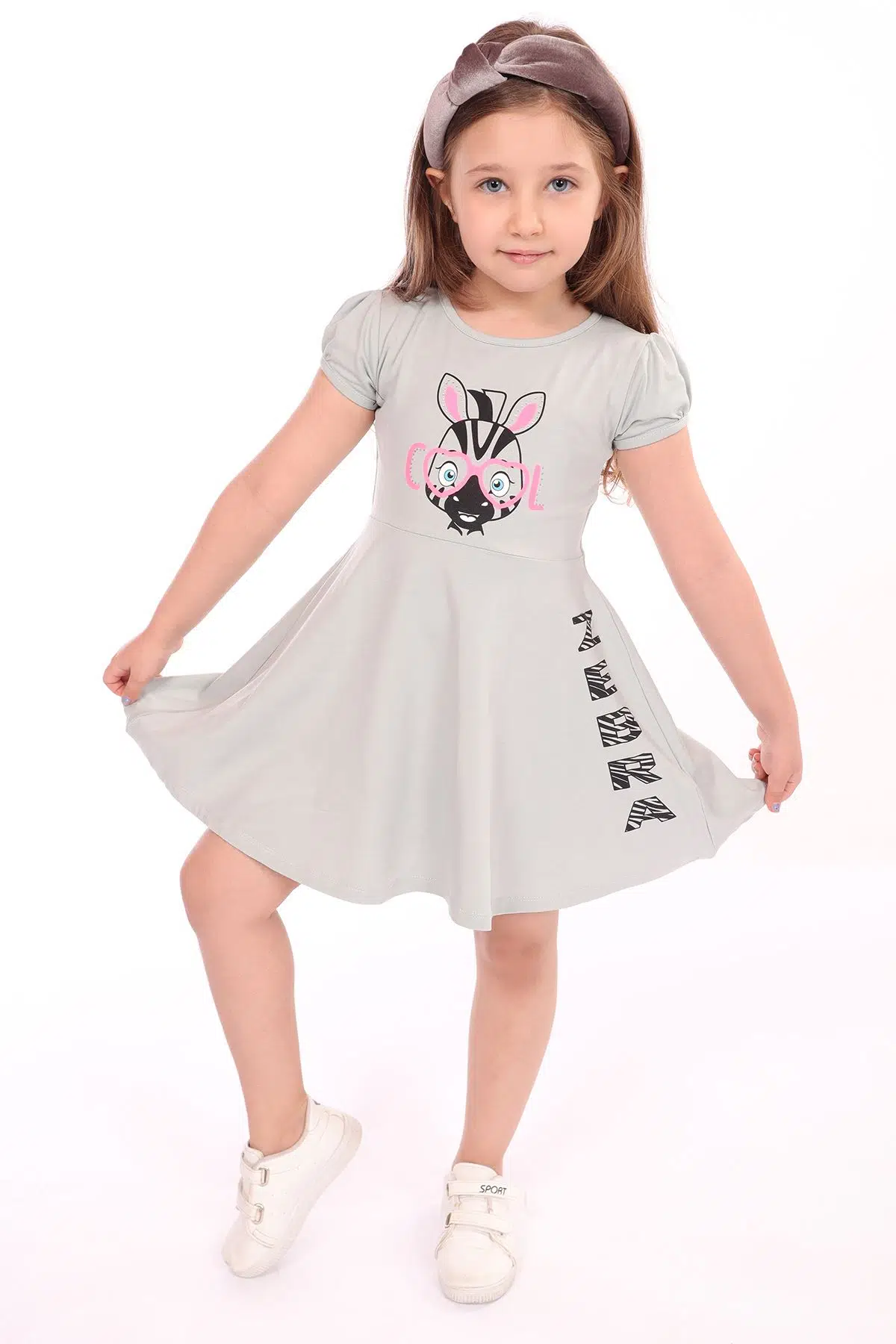 Toontoy Kız Çocuk Baskılı Relax Fit Bisiklet Yaka Kısa Kollu Elbise - 22363 - Yeşil