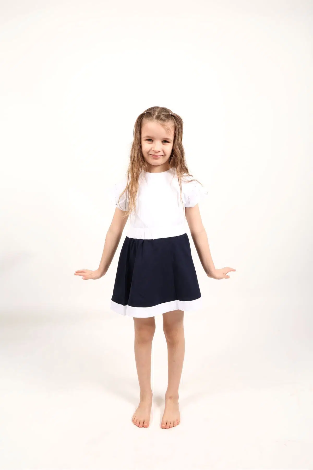 Toontoy Kız Çocuk Beli Lastikli Basic A Form Etek - Garni Detaylı - Lacivert