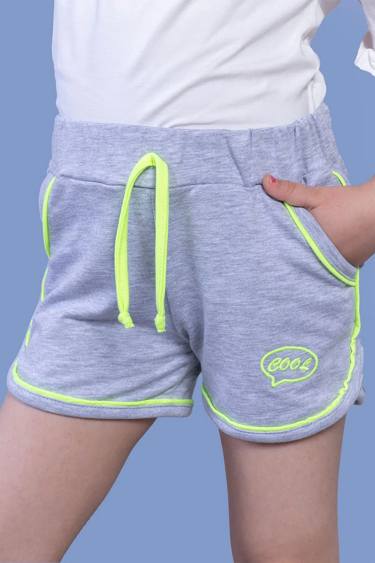 Toontoy Kız Çocuk Beli Lastikli İki Yanı Cepli Nakışlı Şort - Gri Melanj
