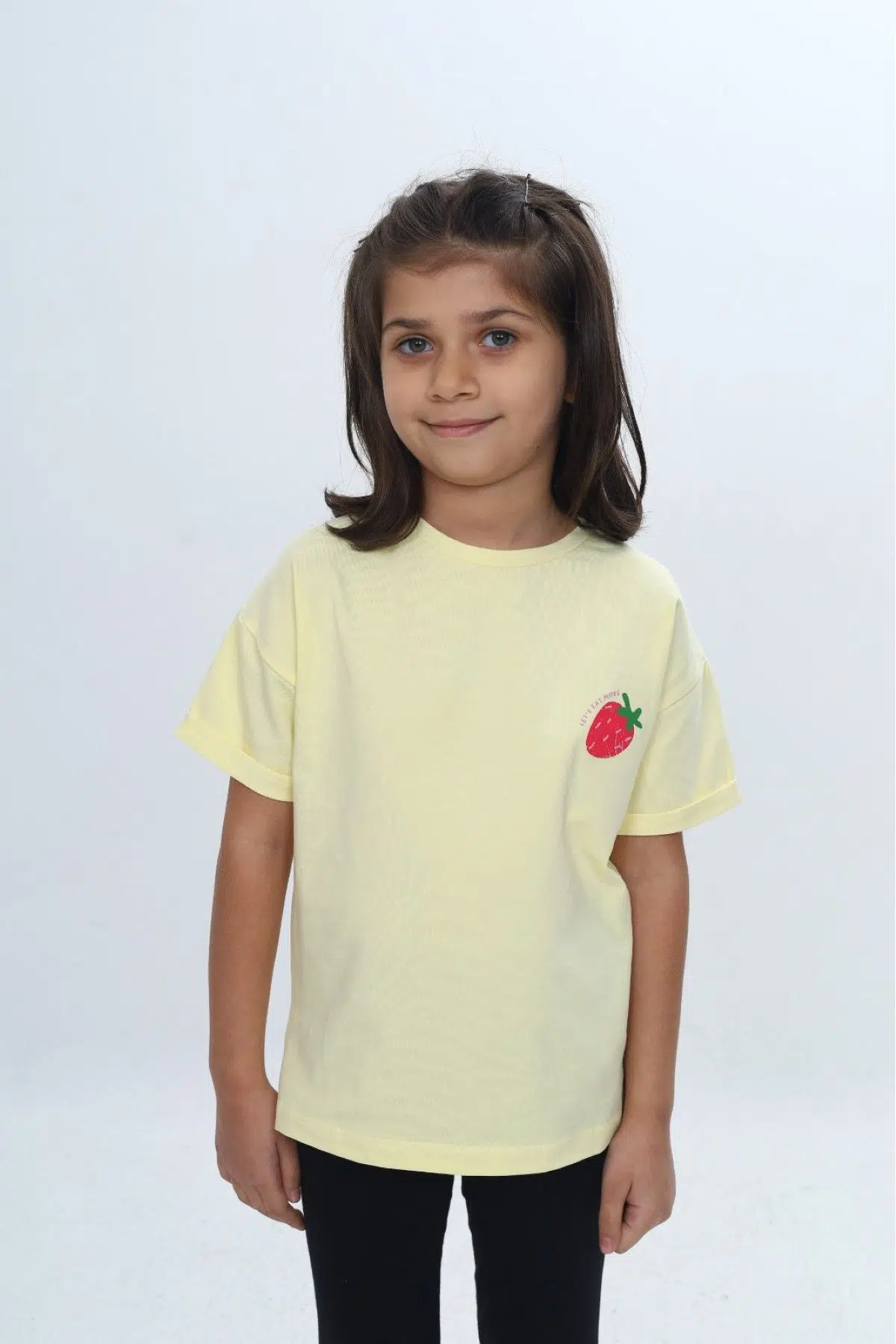 Toontoy Kız Çocuk Bisiklet Yaka Kısa Kollu Baskılı Tişört 24978 - Açık Sarı