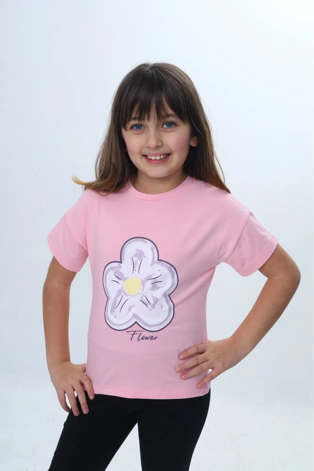 Toontoy Kız Çocuk Baskılı Bisiklet Yaka Kısa Kollu Tişört 25006 - Pembe