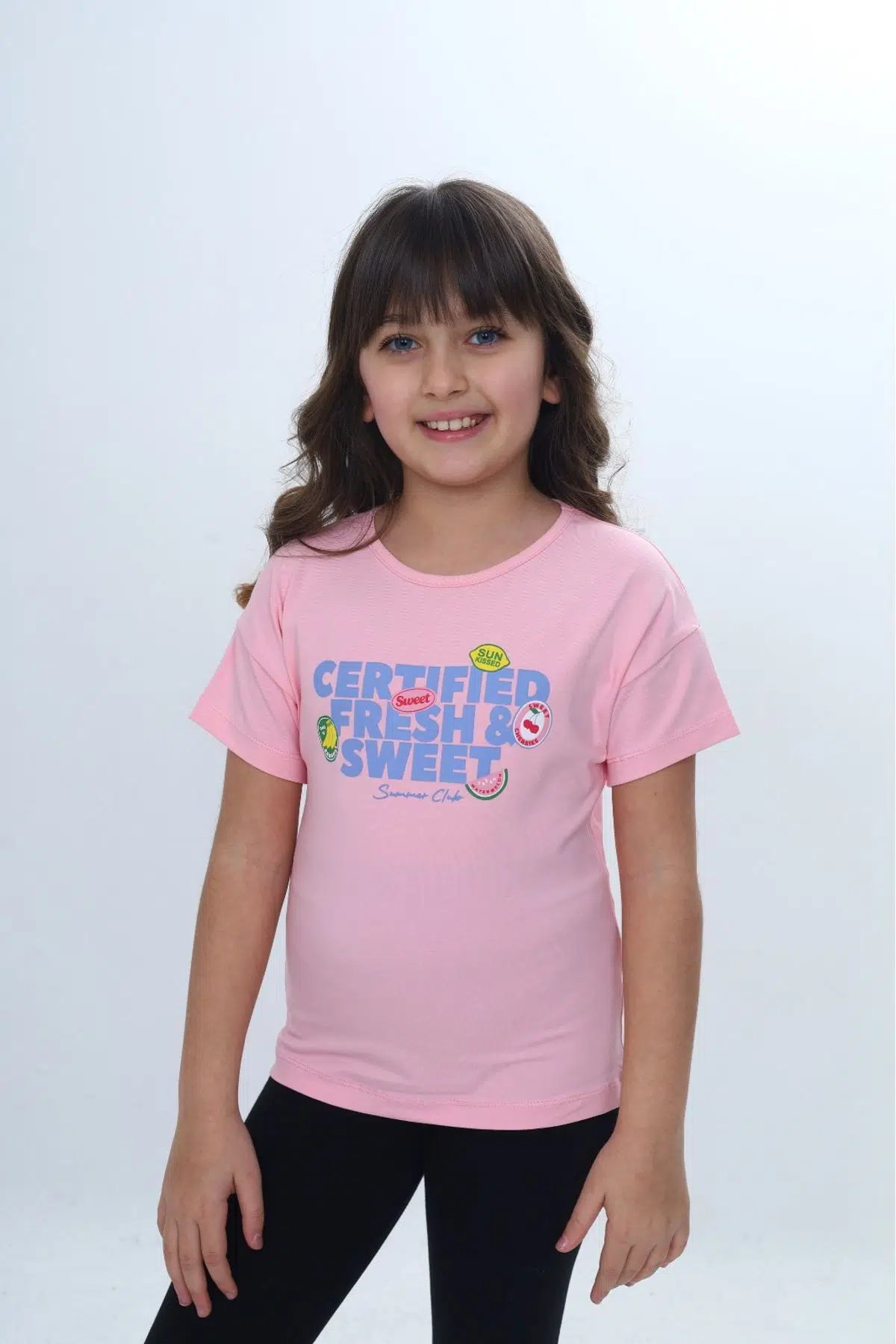 Toontoy Kız Çocuk Bisiklet Yaka Düşük Omuz Kısa Kollu Baskılı Tişört 24976 - Pembe