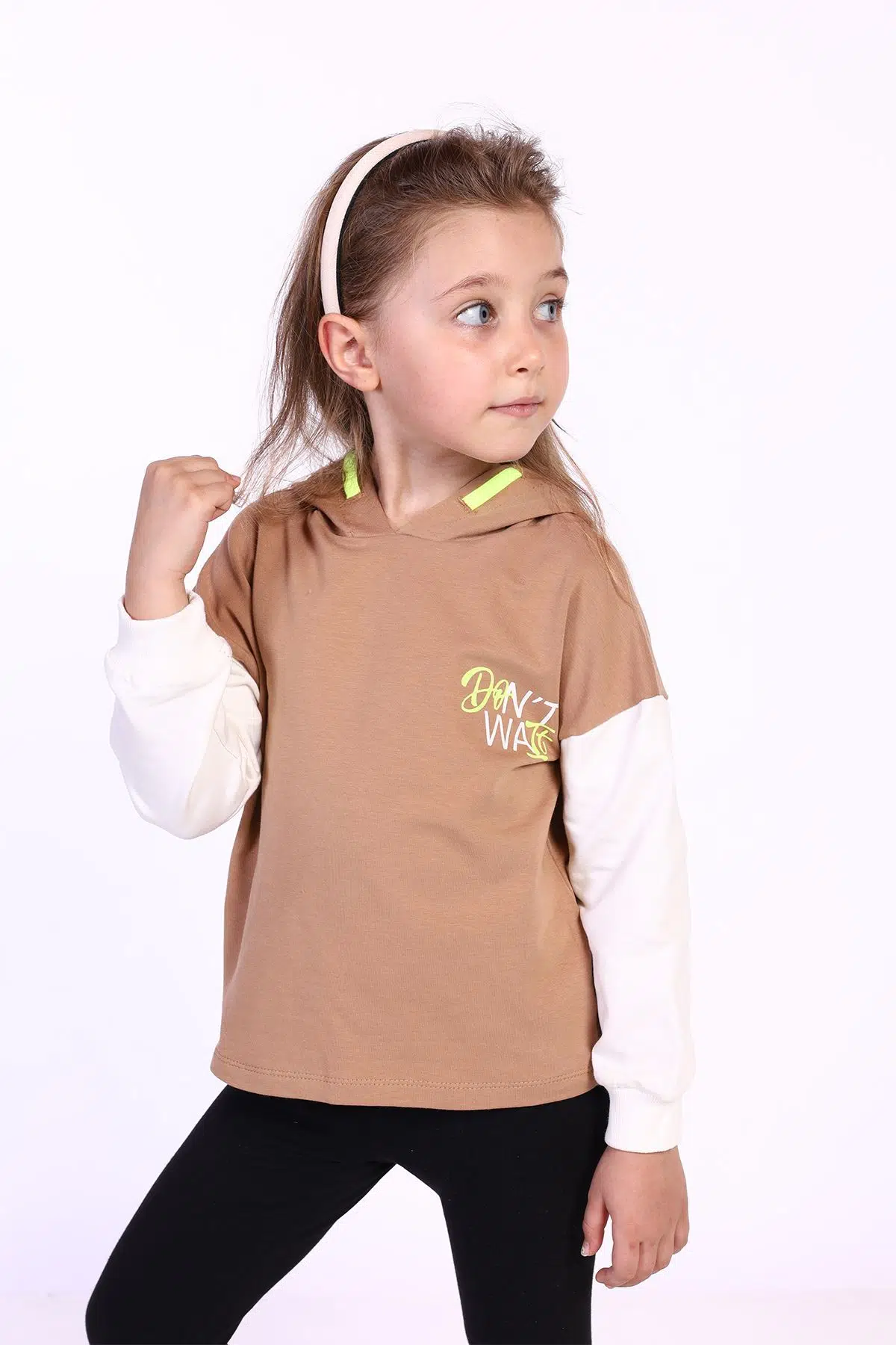 Toontoy Kız Çocuk Kapüşonlu Blok Renkli Sweatshirt - Kahverengi