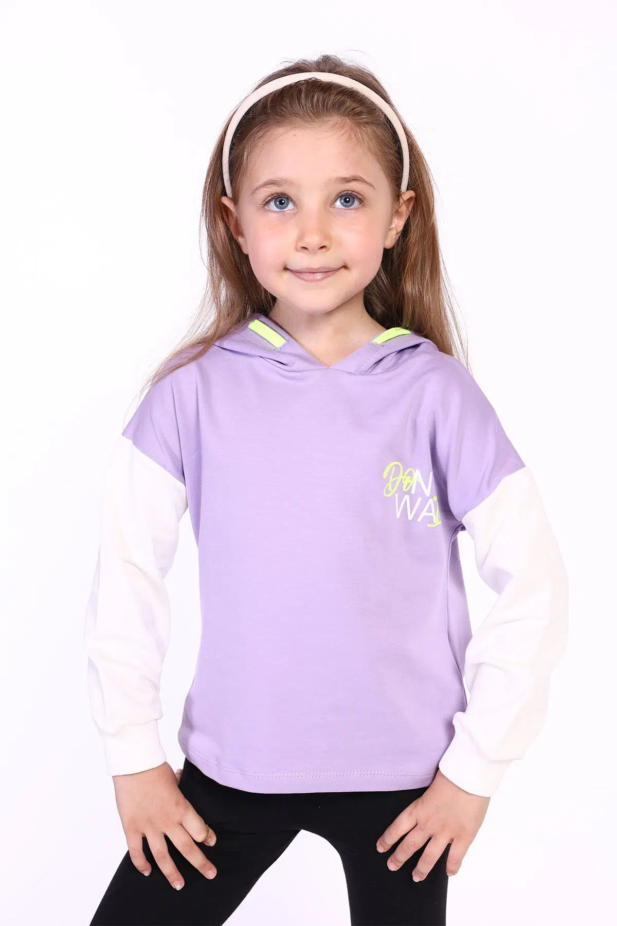Toontoy Kız Çocuk Kapüşonlu Blok Renkli Sweatshirt - Lila