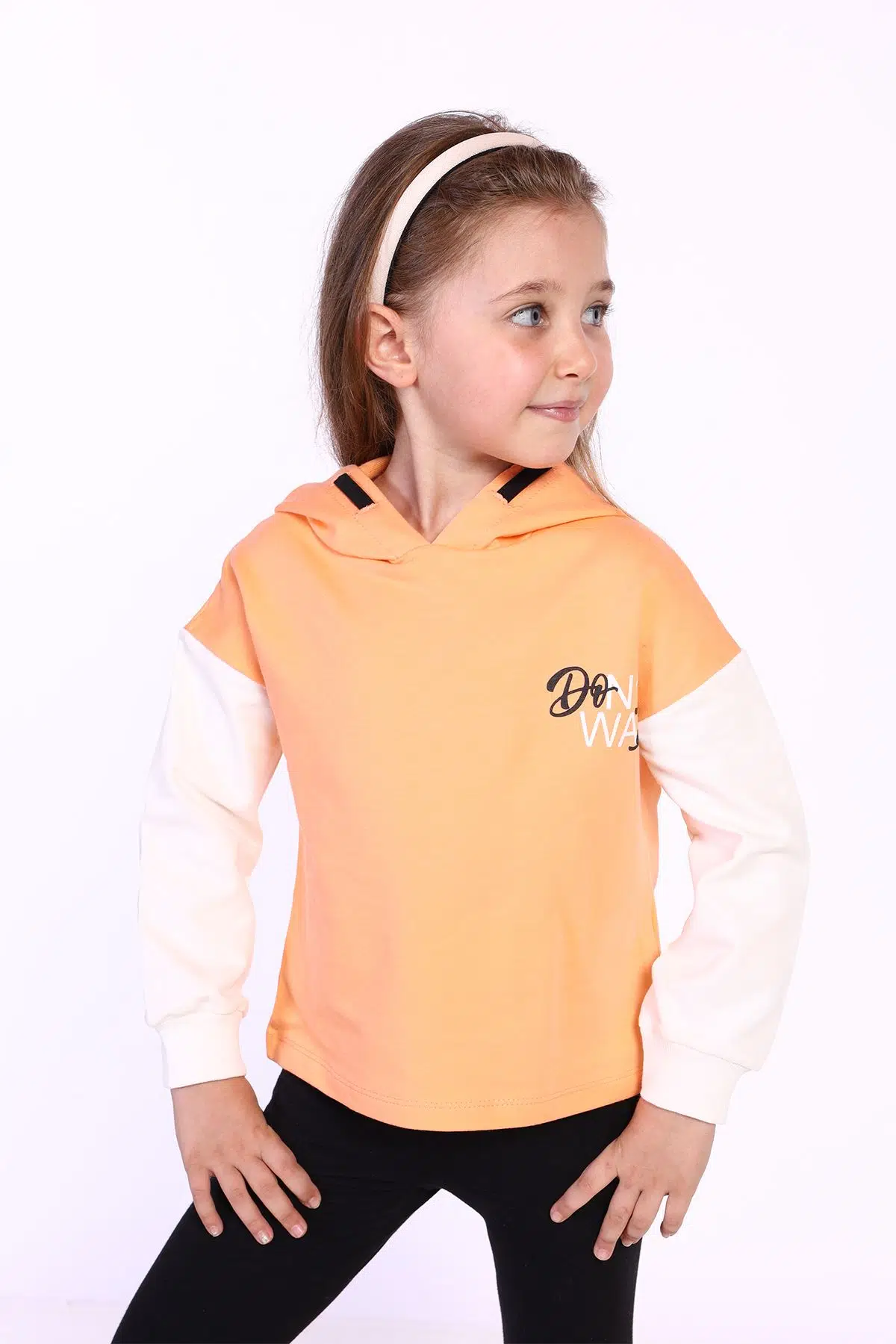 Toontoy Kız Çocuk Kapüşonlu Blok Renkli Sweatshirt - Turuncu