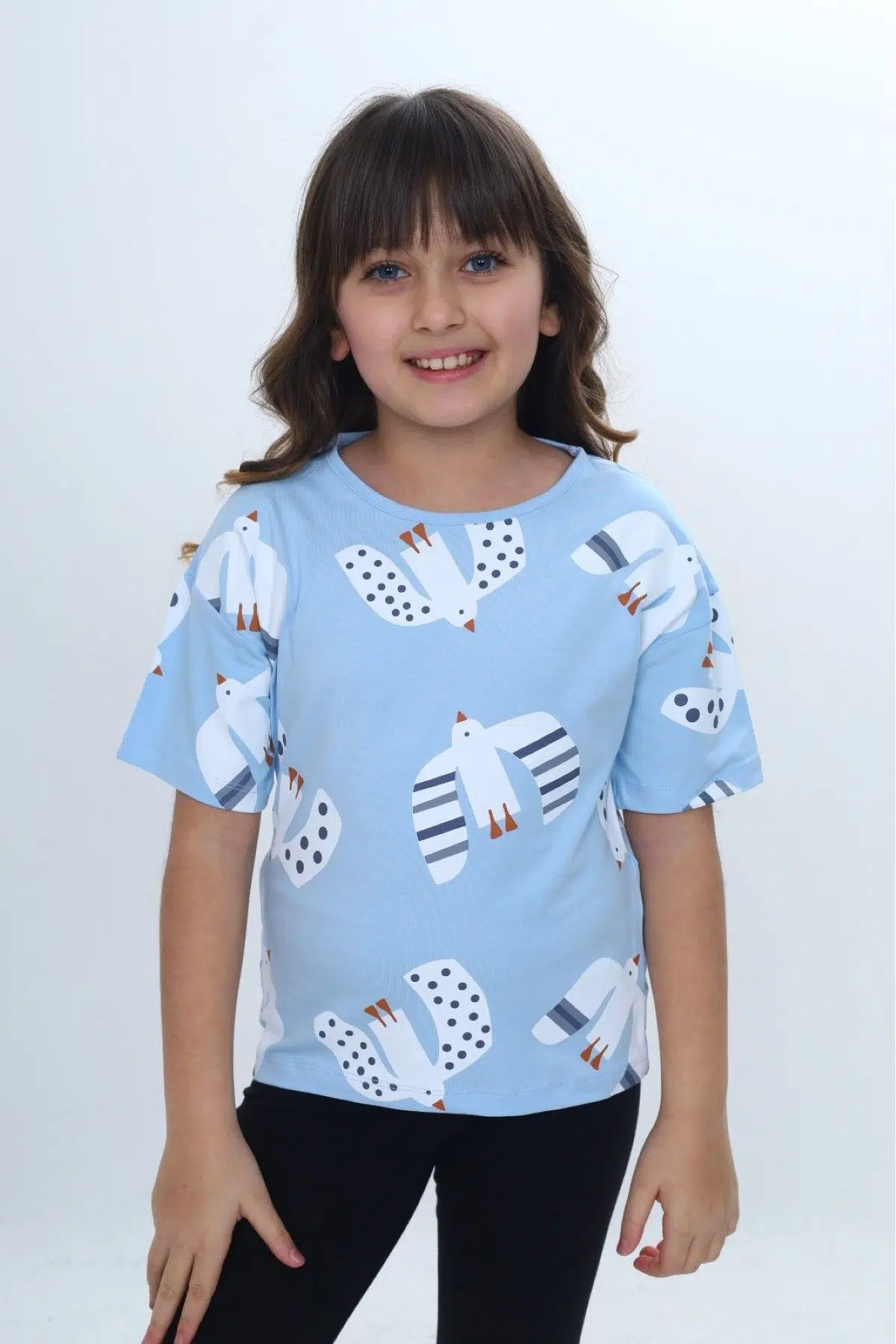 Toontoy Kız Çocuk Baskılı Bisiklet Yaka Kısa Kollu Tişört 24981 - Mavi