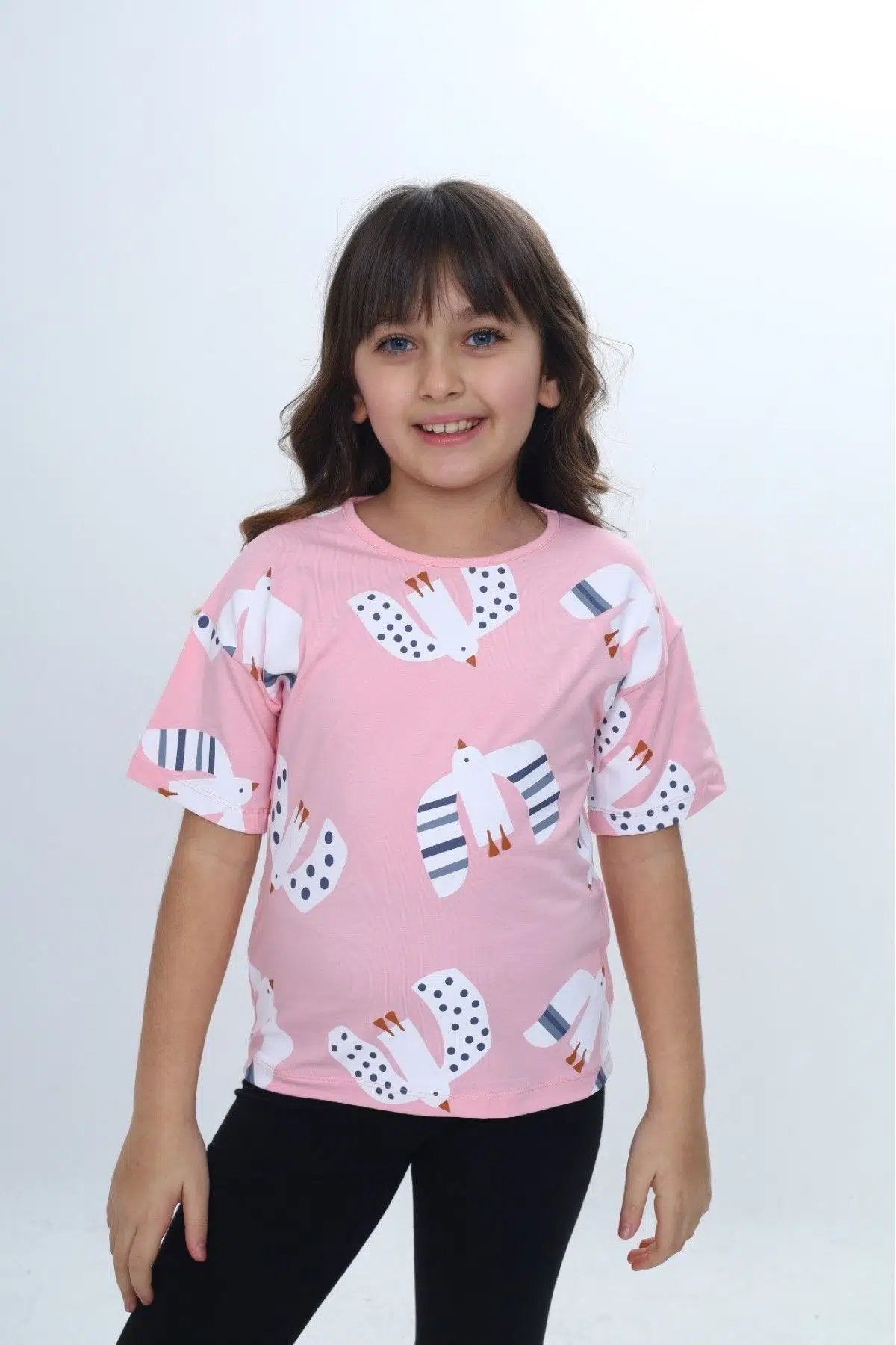 Toontoy Kız Çocuk Baskılı Bisiklet Yaka Kısa Kollu Tişört 24981 - Pembe