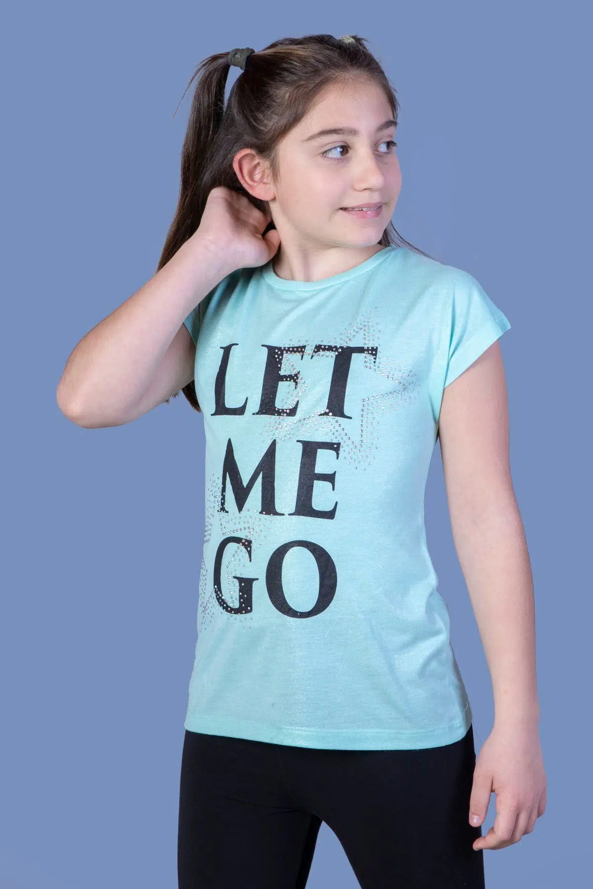 Toontoy Kız Çocuk Let Me Go Baskılı Tişört - Mint Yeşili