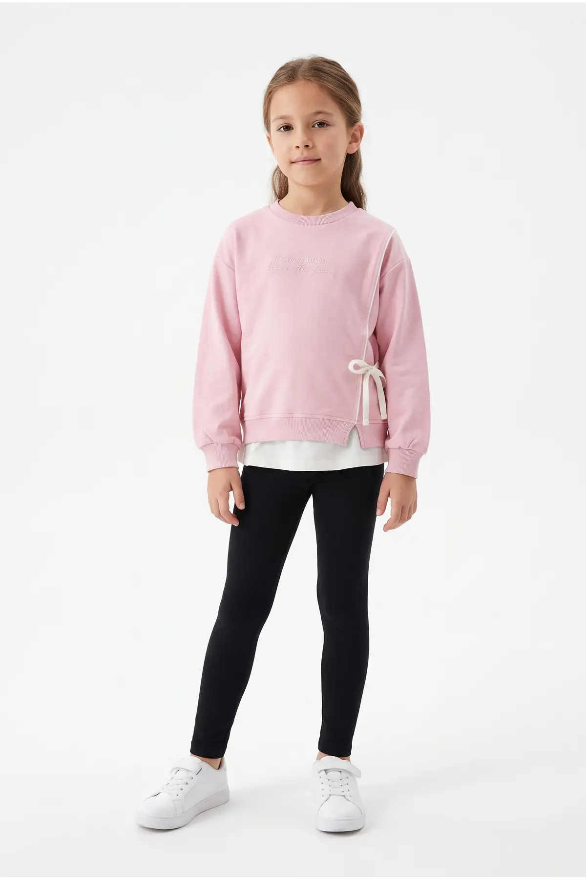 Toontoy Kız Çocuk Önü Baskılı Garni Detaylı Sweatshirt