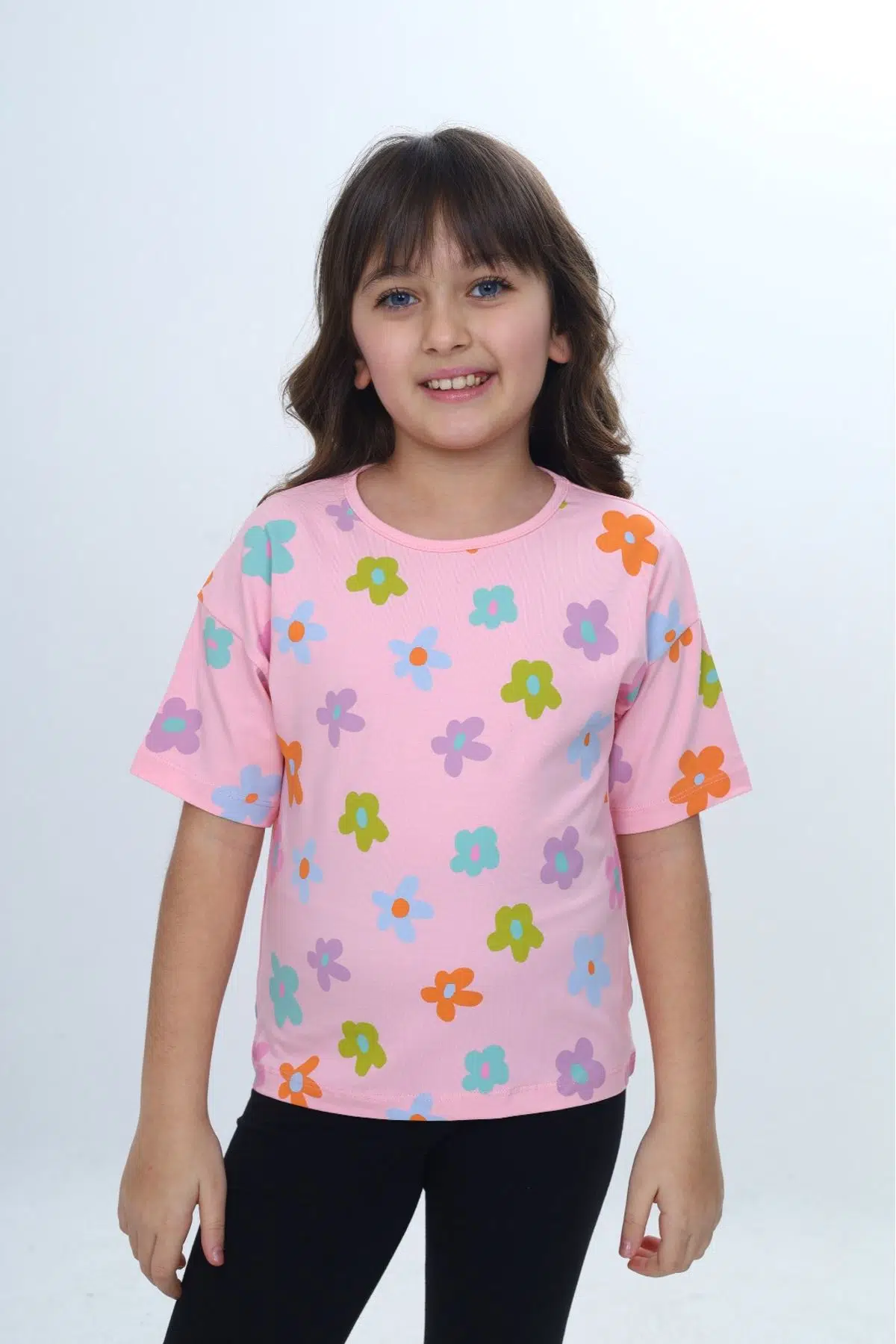 Toontoy Kız Çocuk Bisiklet Yaka Kısa Kollu Baskılı Tişört 24980 - Pembe