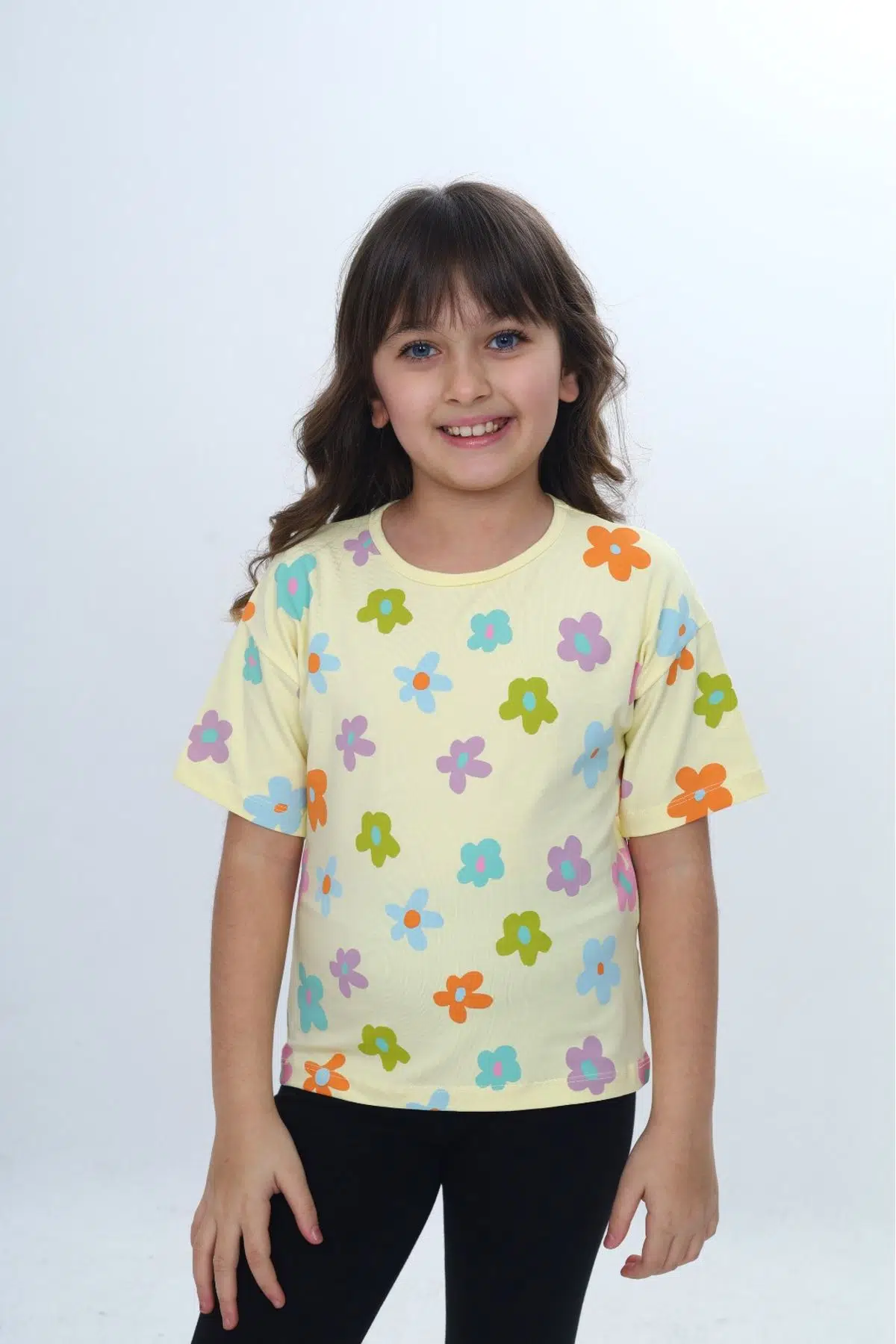 Toontoy Kız Çocuk Bisiklet Yaka Kısa Kollu Baskılı Tişört 24980 - Açık Sarı